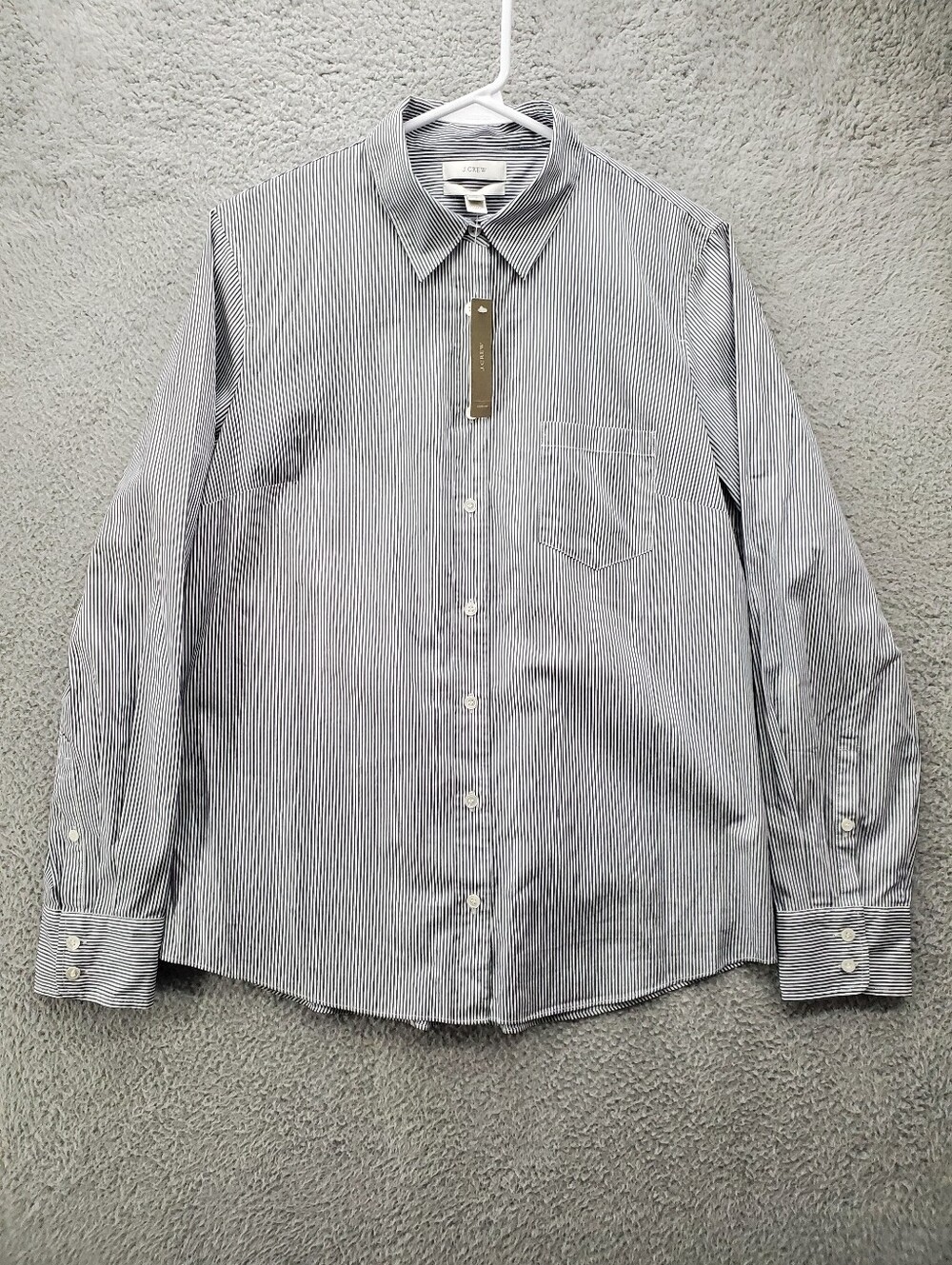 J Crew Everyday Boy Shirt Womens 8 Navy Blue White Stripe Poplin Button Down NWT